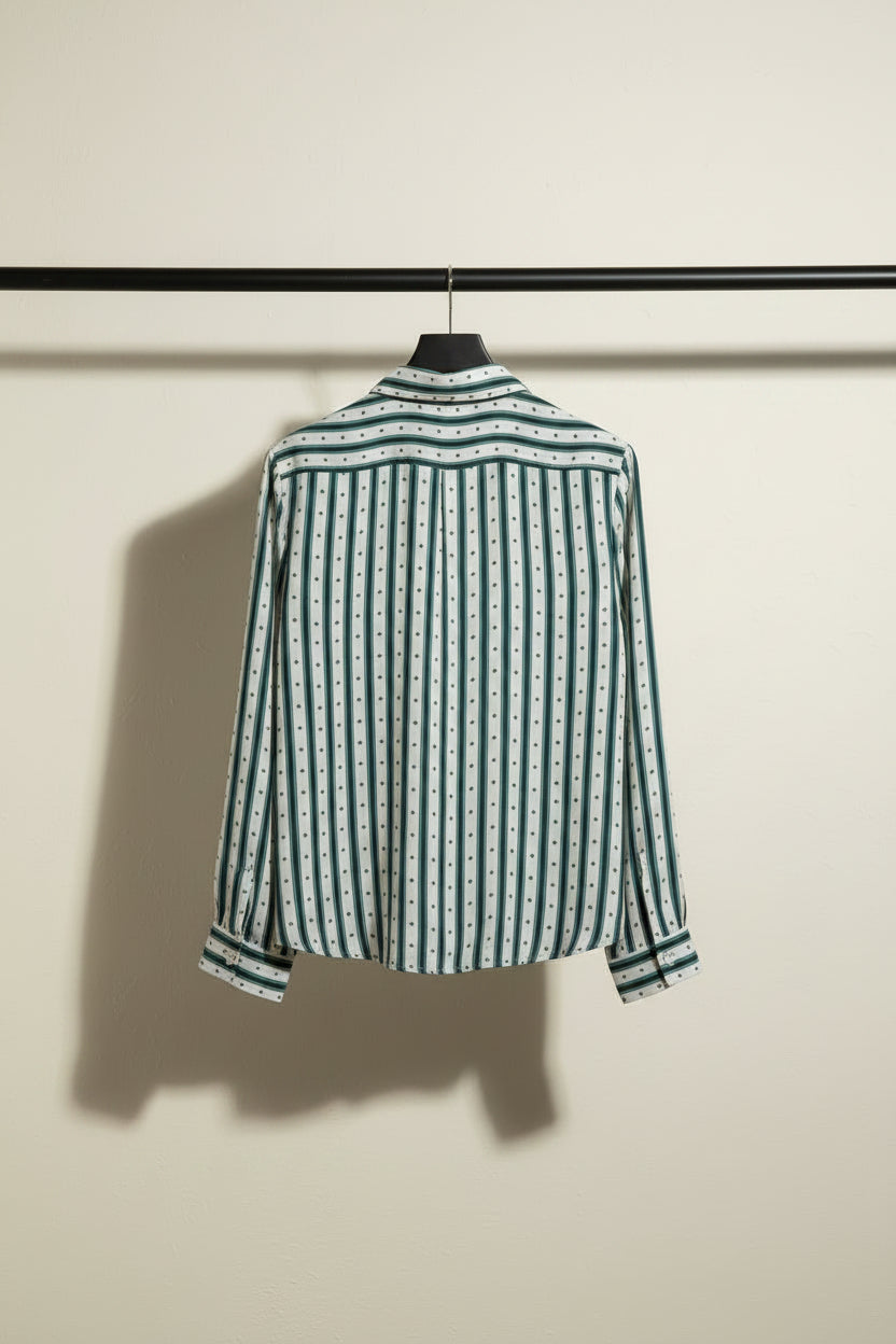 Women's Multicolor Striped Heart Print Long Sleeve Collared Shirt