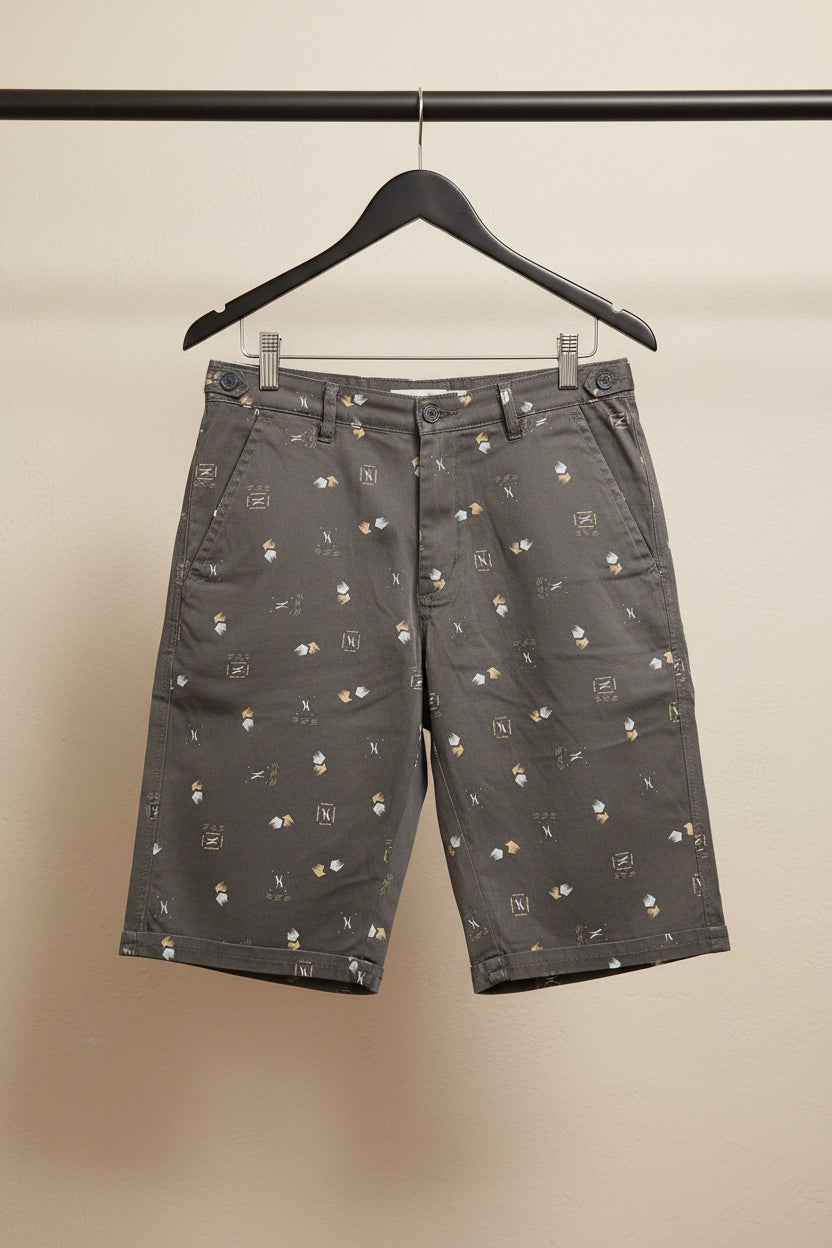 Men's Grey Printed Knee-Length Shorts