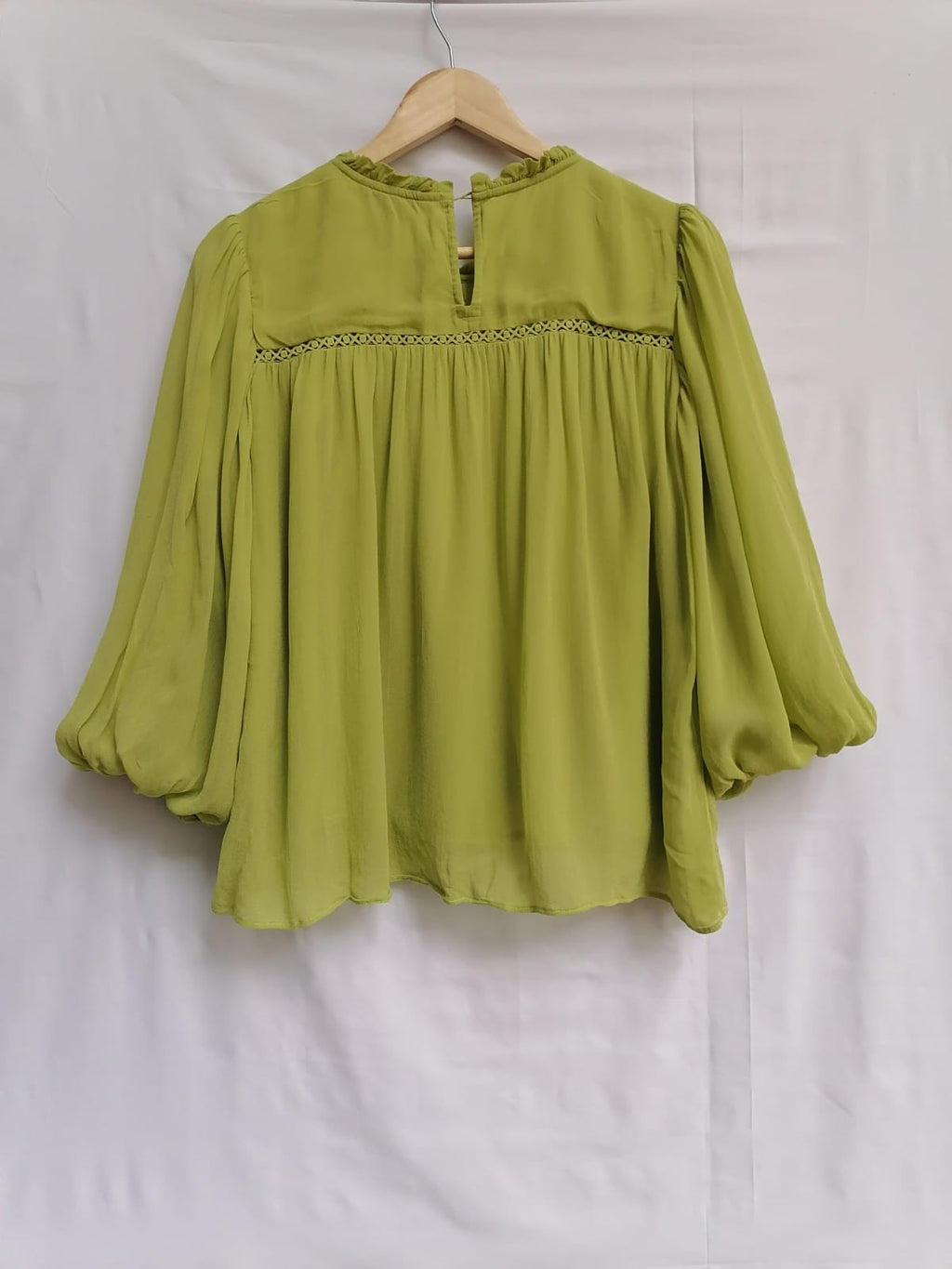 Label Ritu Kumar Green Smocked Ruffle Blouse