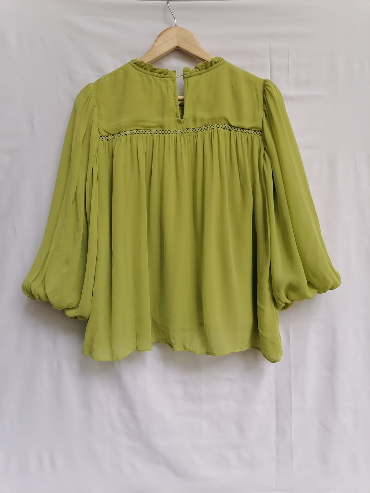Label Ritu Kumar Green Smocked Ruffle Blouse