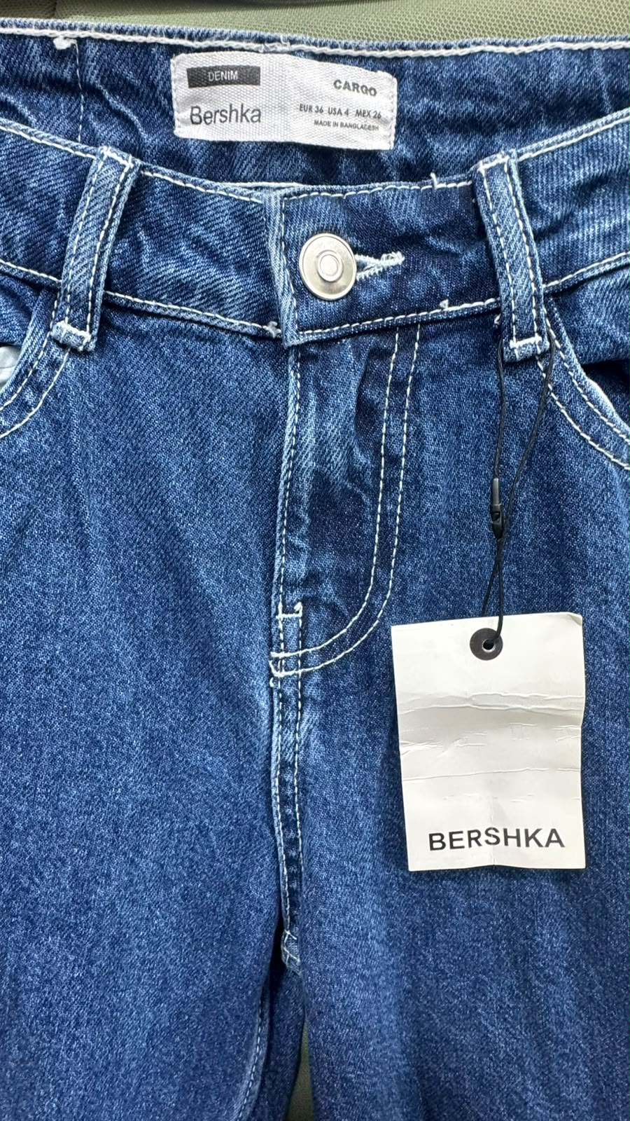 Bershka Blue Denim Cargo Jeans
