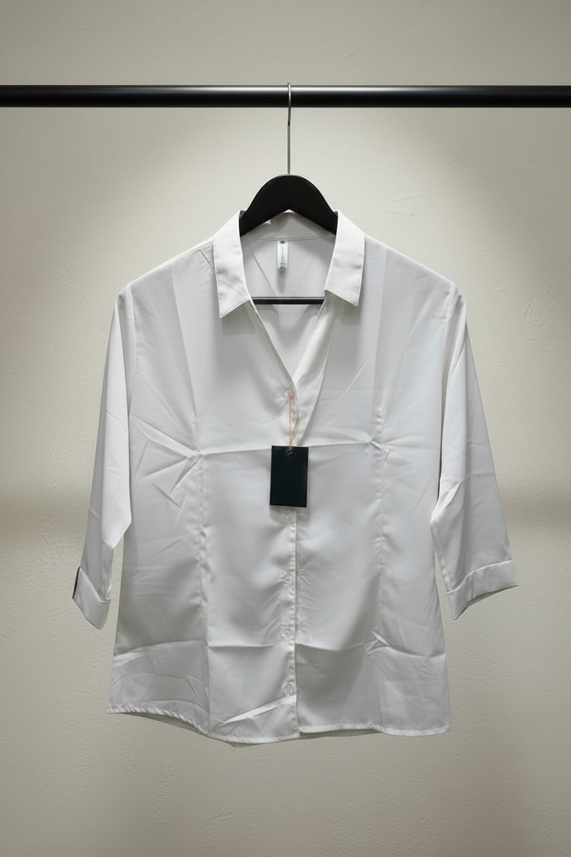 White 3/4 Sleeve Collared Blouse by Western Adda