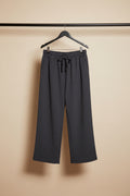 Women's Black Shirred Elastic Waist Wide Leg Trousers
