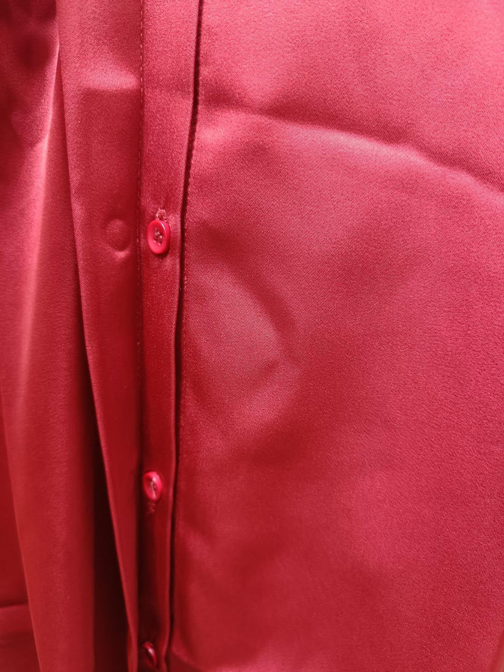 Women's Red Satin Long Sleeve Collared Shirt