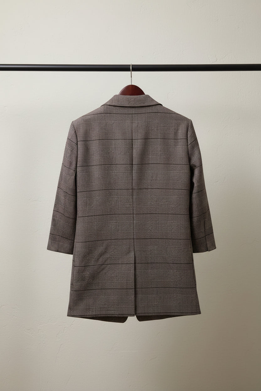 Women’s Brown Plaid Regular Fit Blazer Jacket