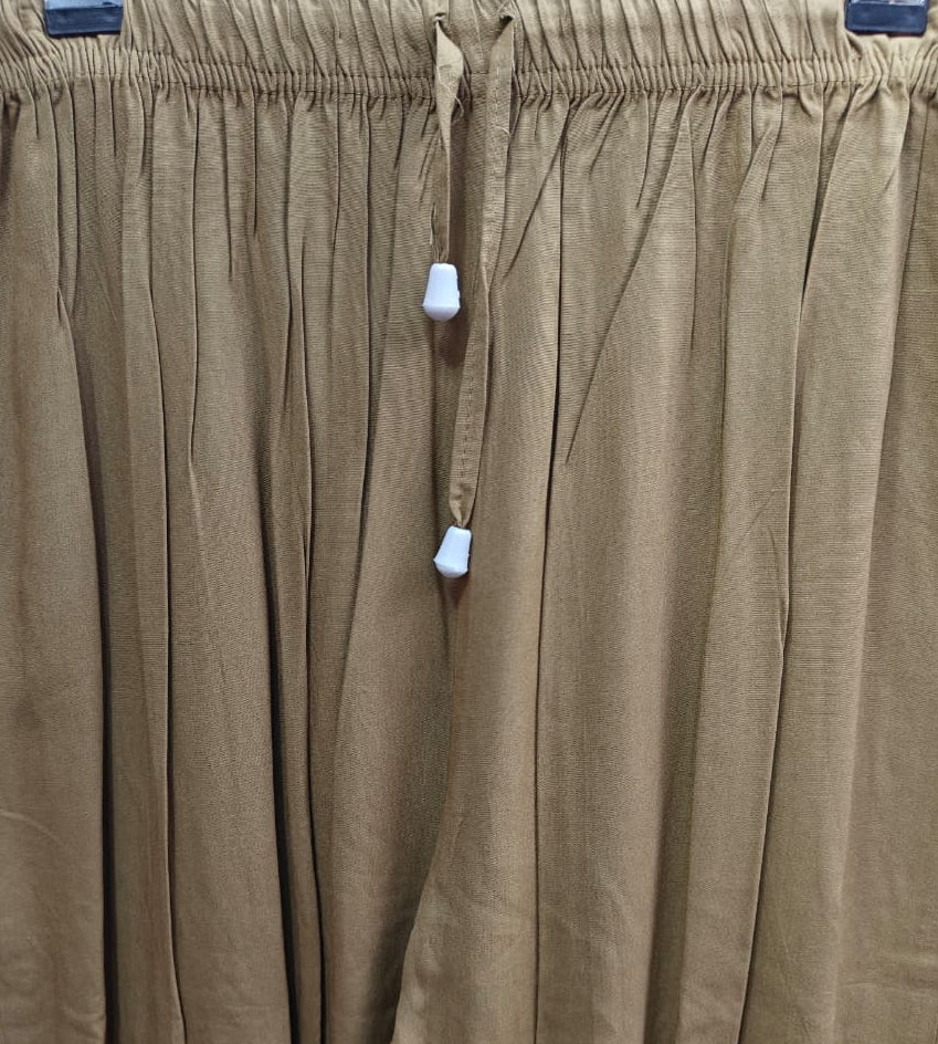 Women's Brown Elastic Waist Palazzo Pants with Lace Hem