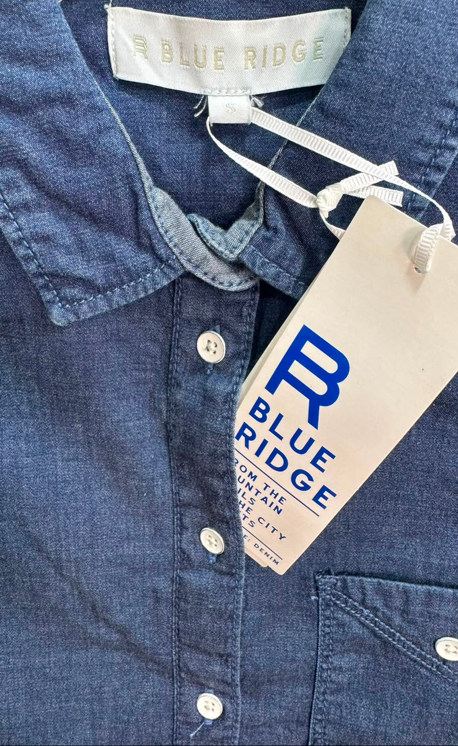 Blue Ridge Men's Navy Blue Denim Long Sleeve Shirt