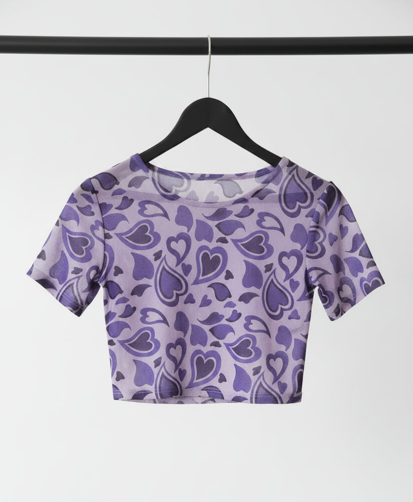 Women's Purple Heart Print Short Sleeve Crop Top