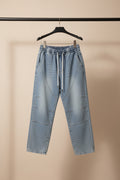 Men's Light Blue Washed Denim Jogger Pants with Elastic Waist