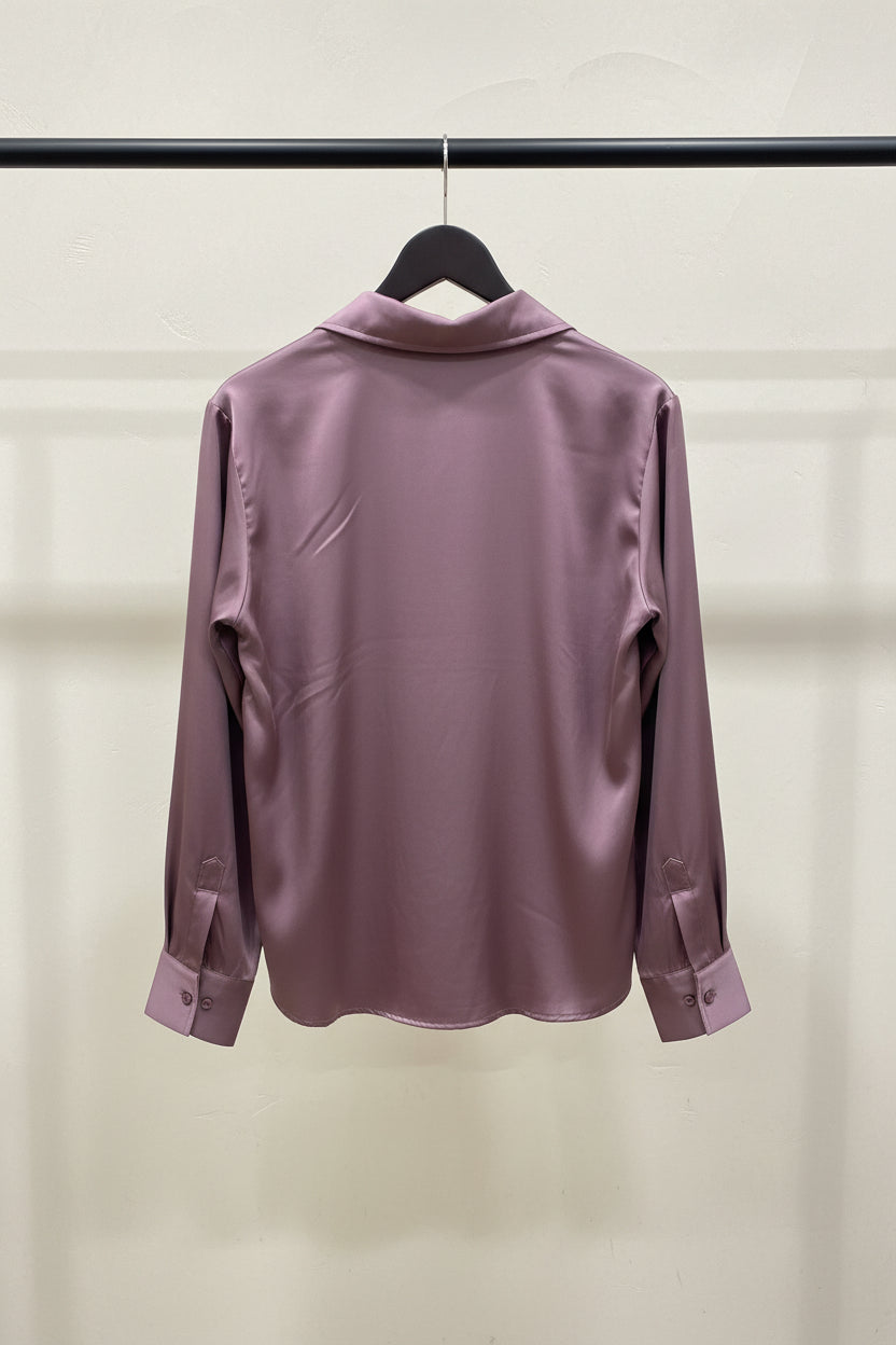 Women's Purple Satin Long Sleeve Collared Shirt