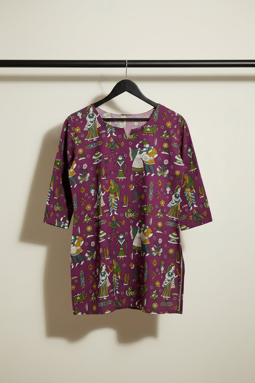Women's Purple Ethnic Print Long Sleeve Top
