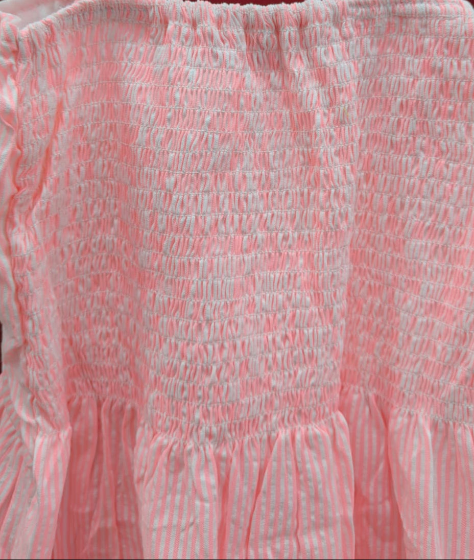 Women's Pink & White Striped Ruched Smocked Cami Top