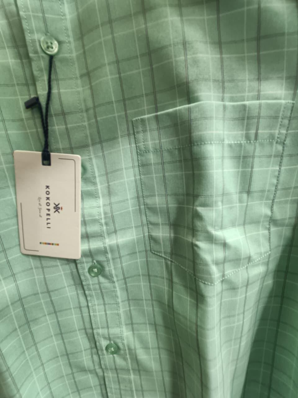 KOKOPELLI Men's Mint Green Plaid Long Sleeve Casual Shirt