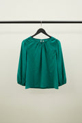 Women's Emerald Green Long Sleeve Gathered Neck Blouse