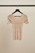 Women's Peach Ribbed Knit Criss-Cross Back Short Sleeve Top