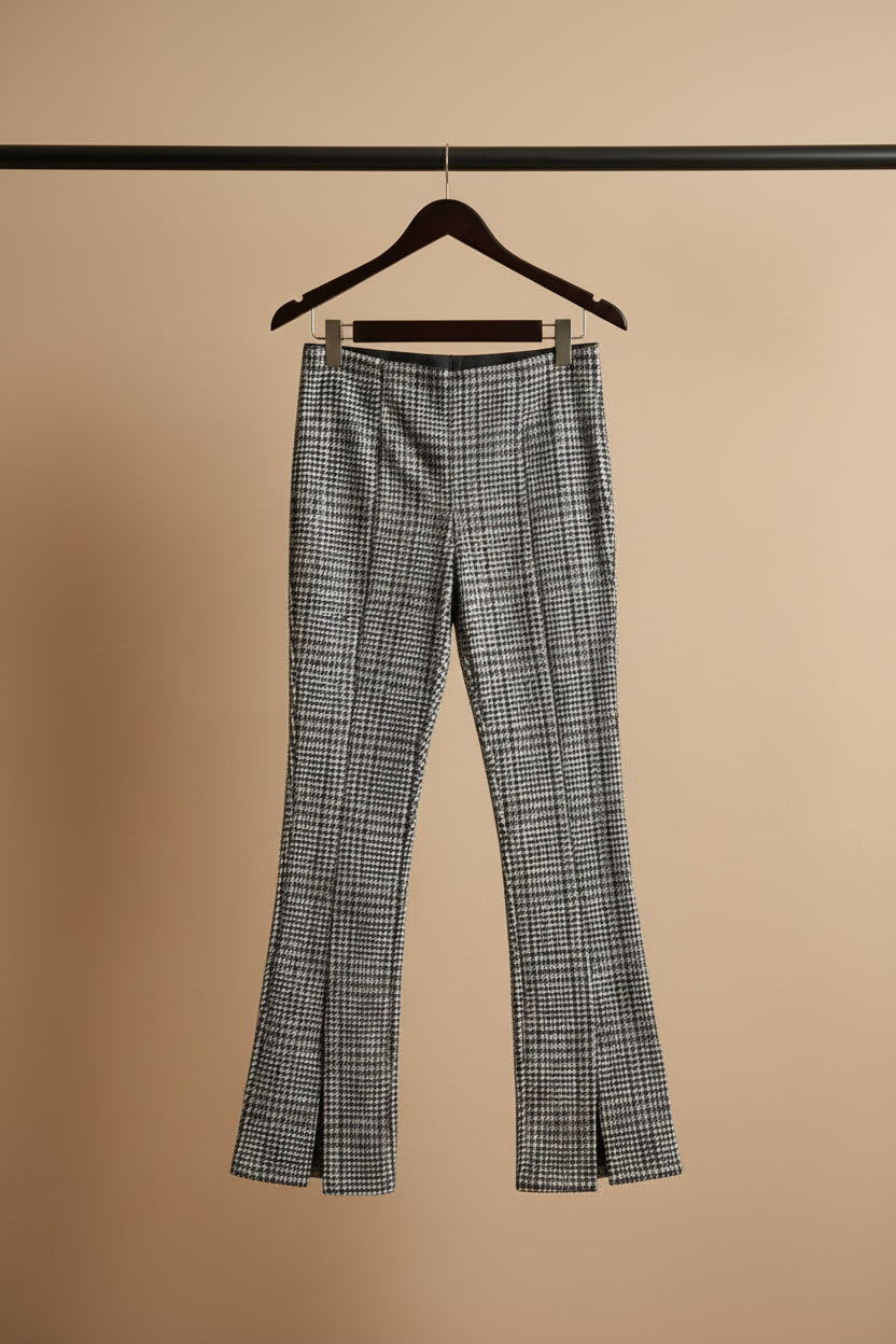 H&M Women's Houndstooth Pattern Split Hem Flared Trousers