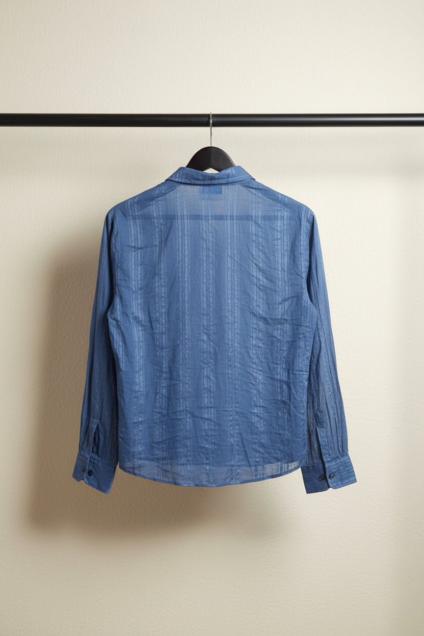 Women's Blue Striped Long Sleeve Collared Shirt