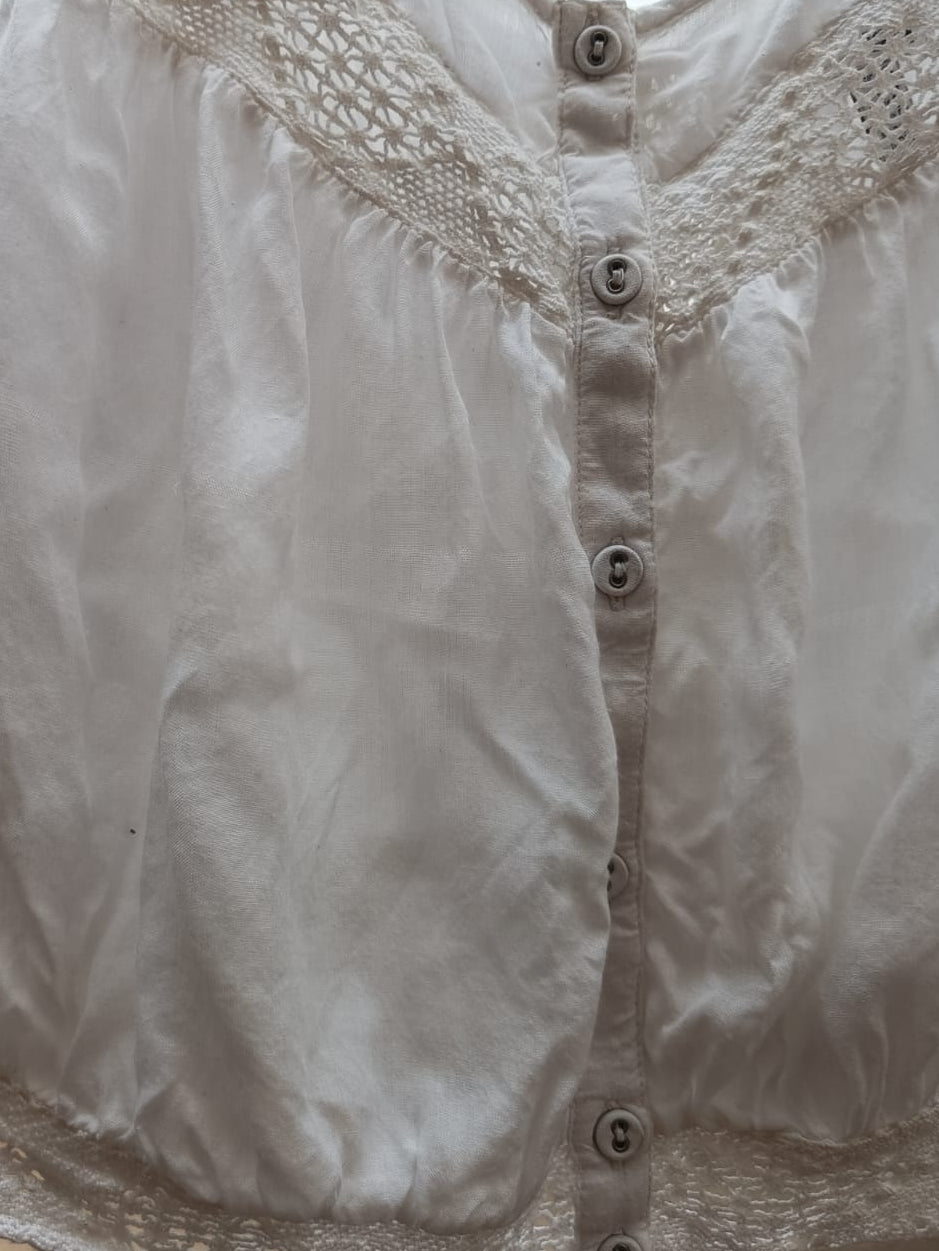 White Cotton Lace Detail Button-Front Cami Top