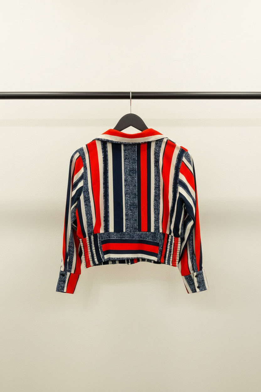 Women's Multicolor Striped Long Sleeve Collared Blouse