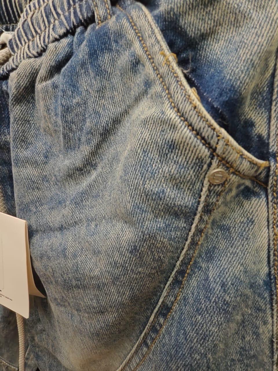 Men's Light Blue Washed Denim Jogger Pants with Elastic Waist