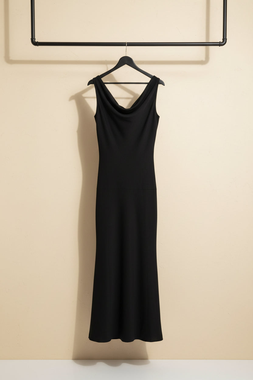 September. Black Cowl Neck Midi Dress