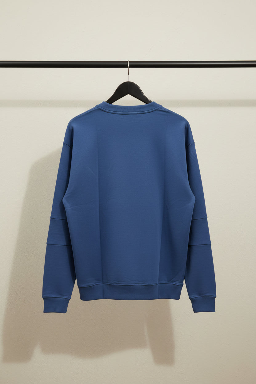 Solid Blue Crewneck Sweatshirt with Patchwork Sleeves