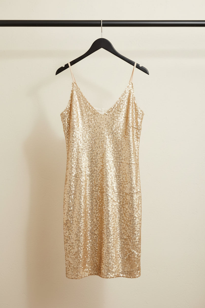 Gold Sequin Spaghetti Strap Bodycon Mini Dress