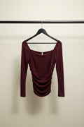B+ VESTRY Women's Maroon Glitter Long Sleeve Ruched Top