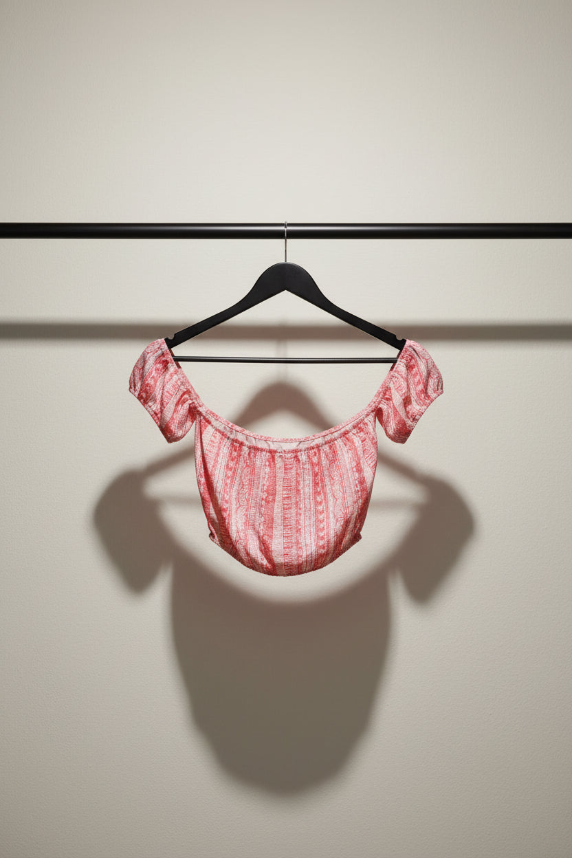 Forever 21 Red & White Patterned Off-Shoulder Crop Top