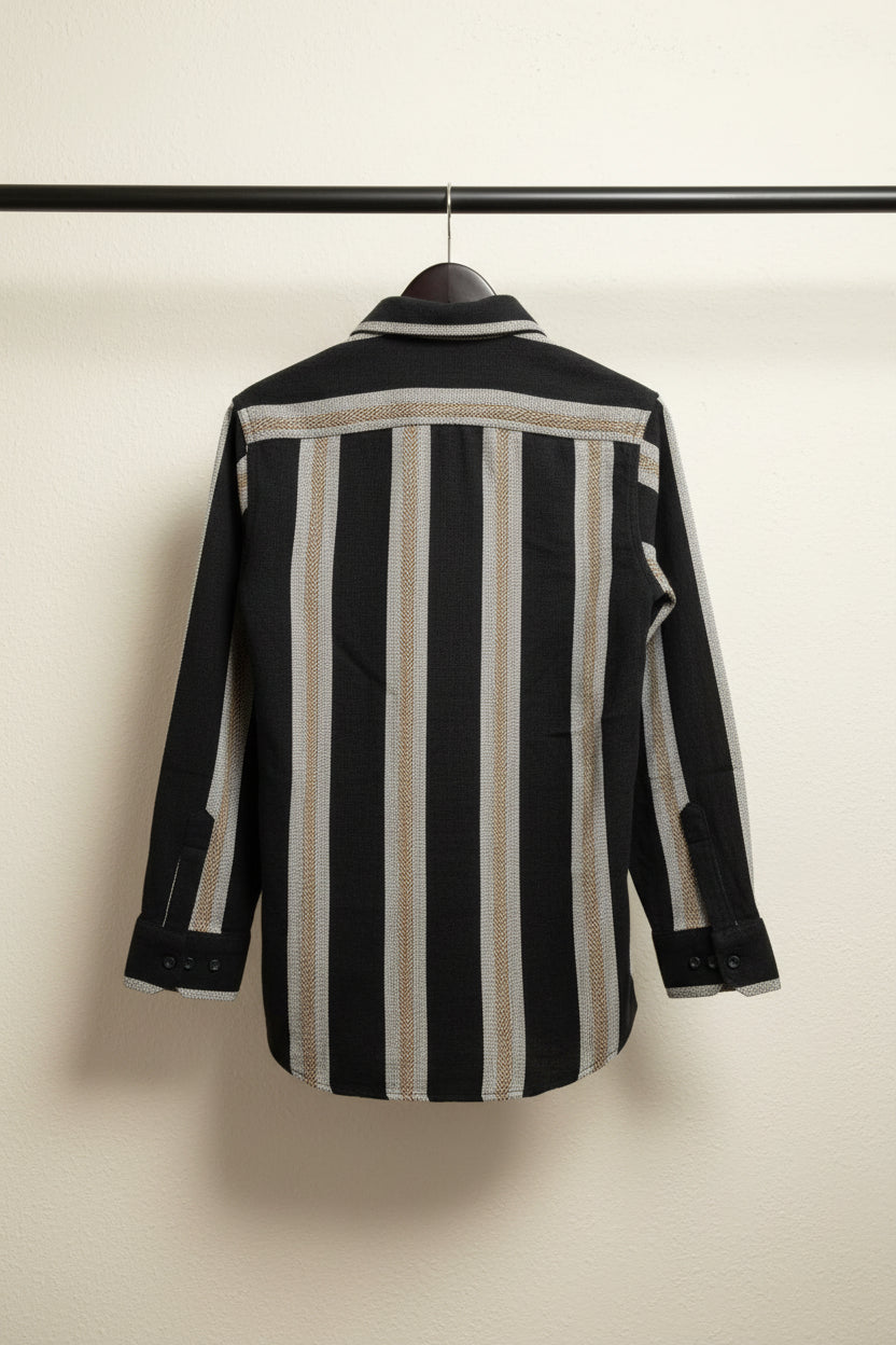 Men's Black and Beige Striped Full Sleeve Casual Shirt