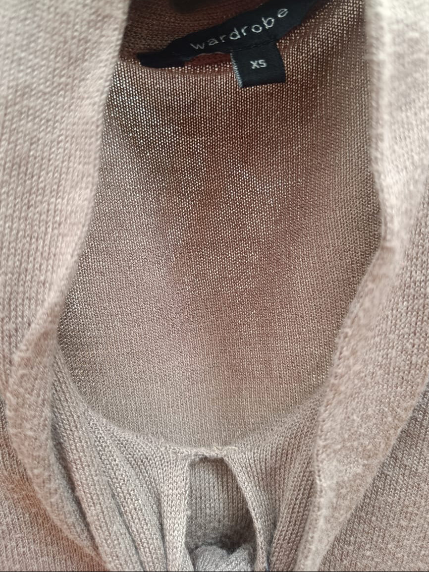 Wardrobe Brown Knitted Tie-Neck Short Sleeve Top