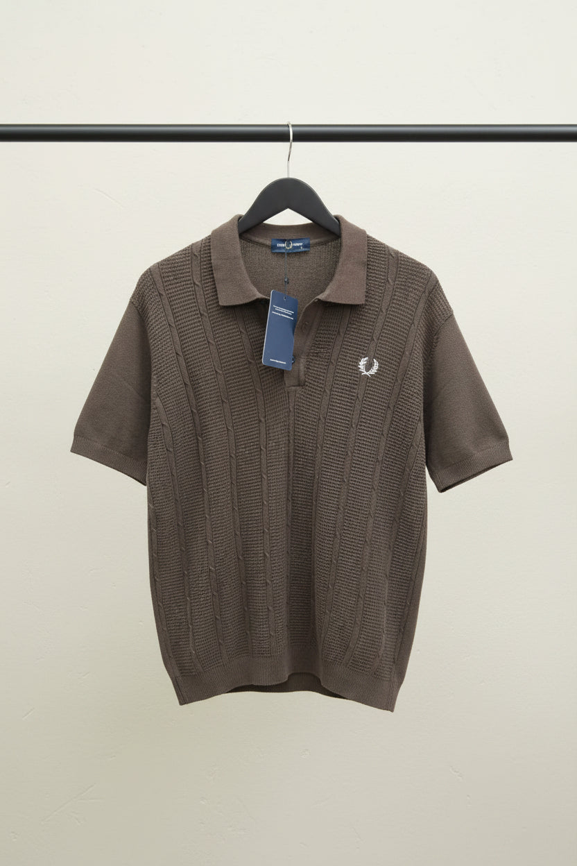 Fred Perry Men's Brown Cable Knit Polo Shirt