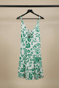 Zara Basic White Green Floral Print Knot Front Mini Dress