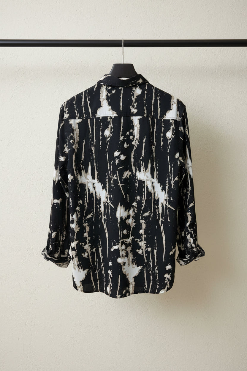 ULTRA CLUB Men's Black & White Abstract Print Long Sleeve Casual Shirt