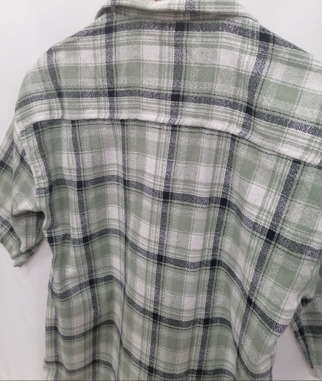 M7 Men's Green & White Plaid Half Sleeve Casual Shirt