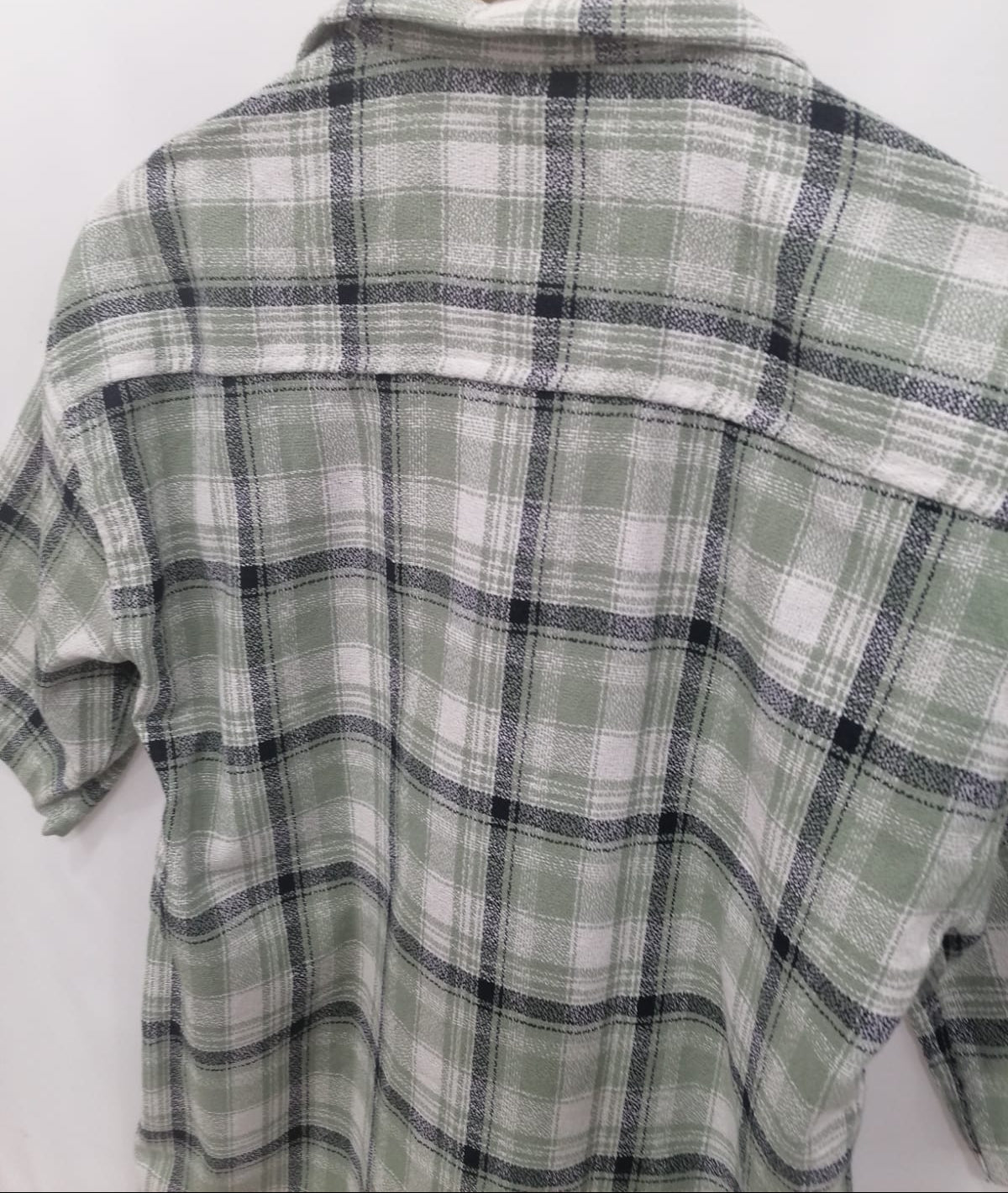 M7 Men's Green & White Plaid Half Sleeve Casual Shirt