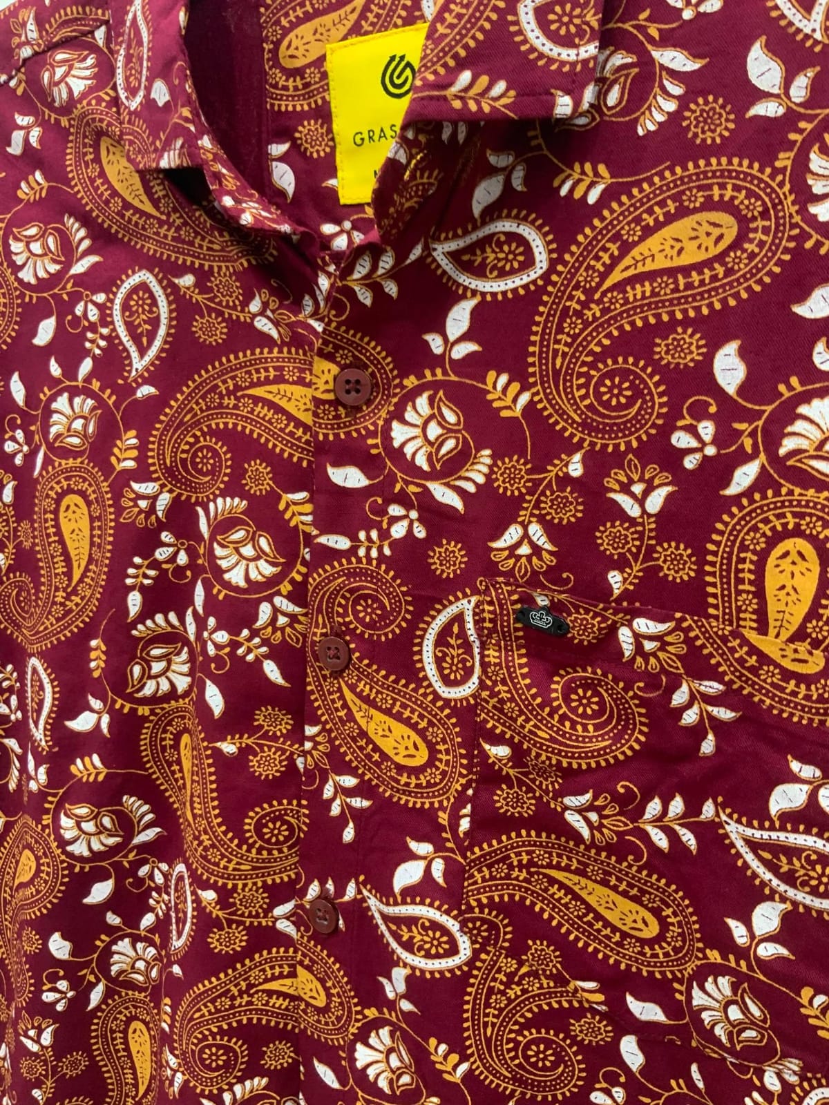 Grassland Men's Maroon Paisley Print Short Sleeve Casual Shirt