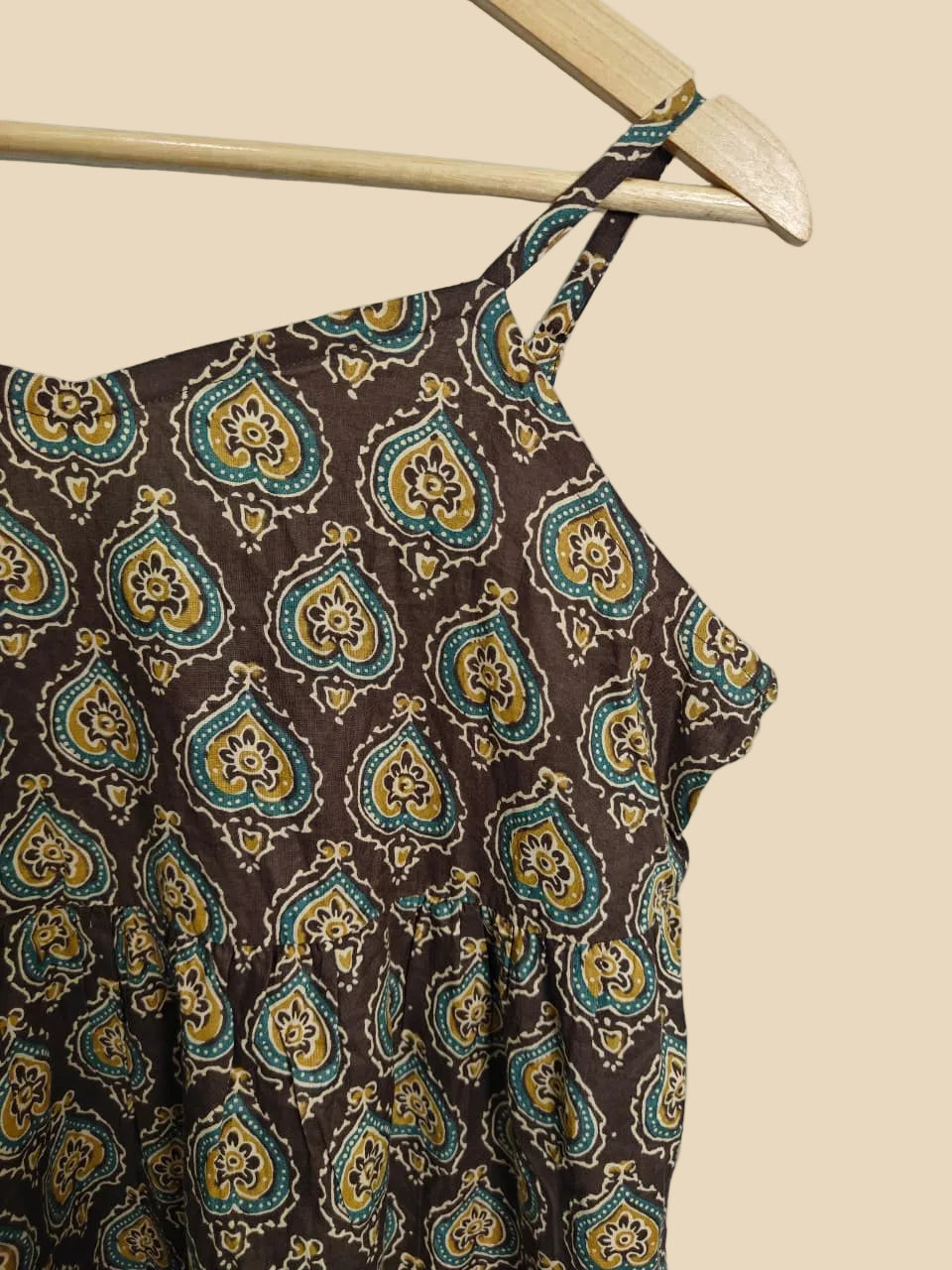 SVRNAA Women's Brown Multicolor Printed Cotton A-Line Maxi Dress