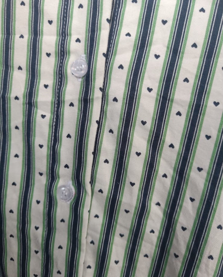 Women's Multicolor Striped Heart Print Long Sleeve Collared Shirt