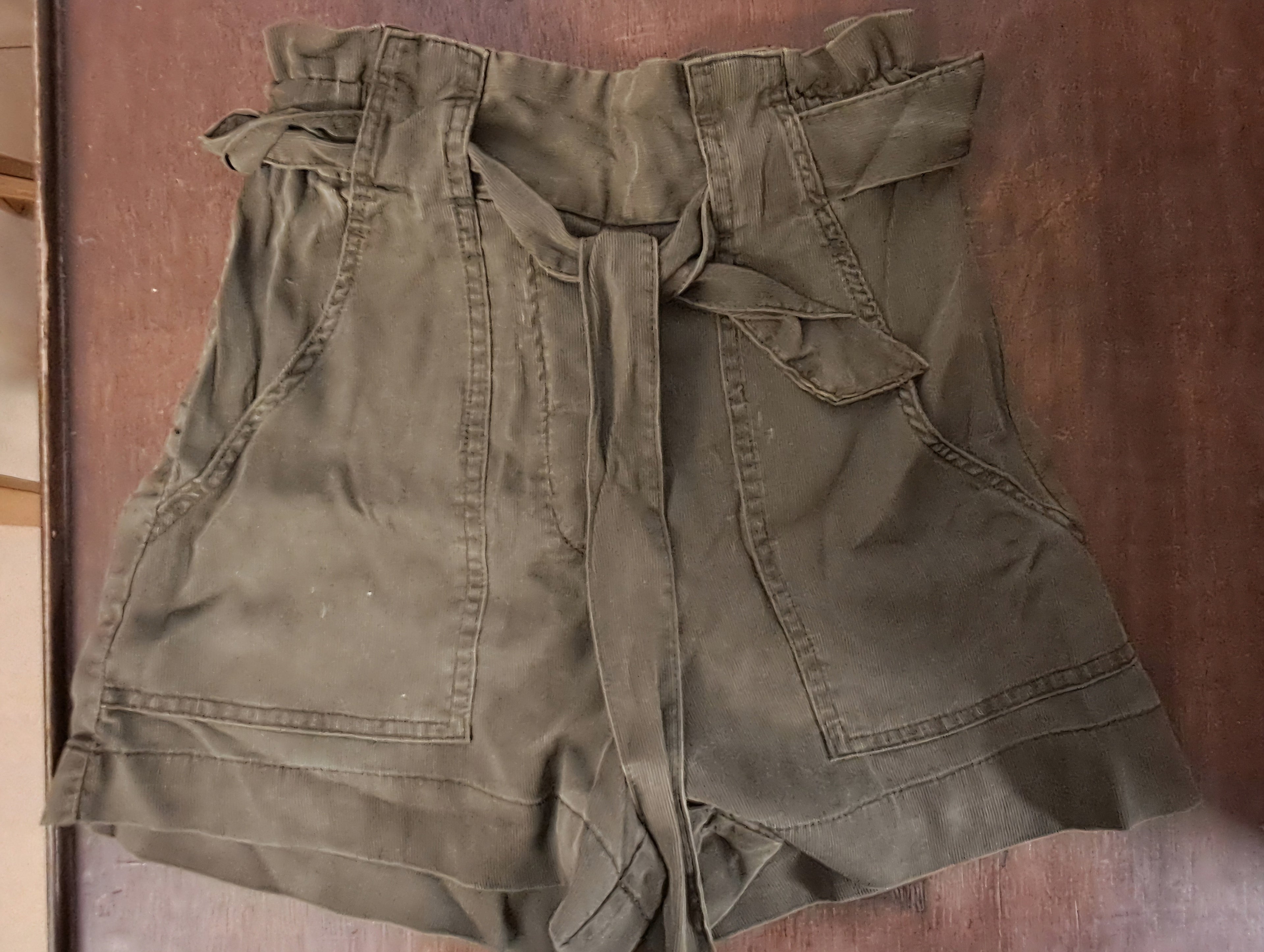 H&M Olive Green Paperbag Waist Tie-Belt Shorts