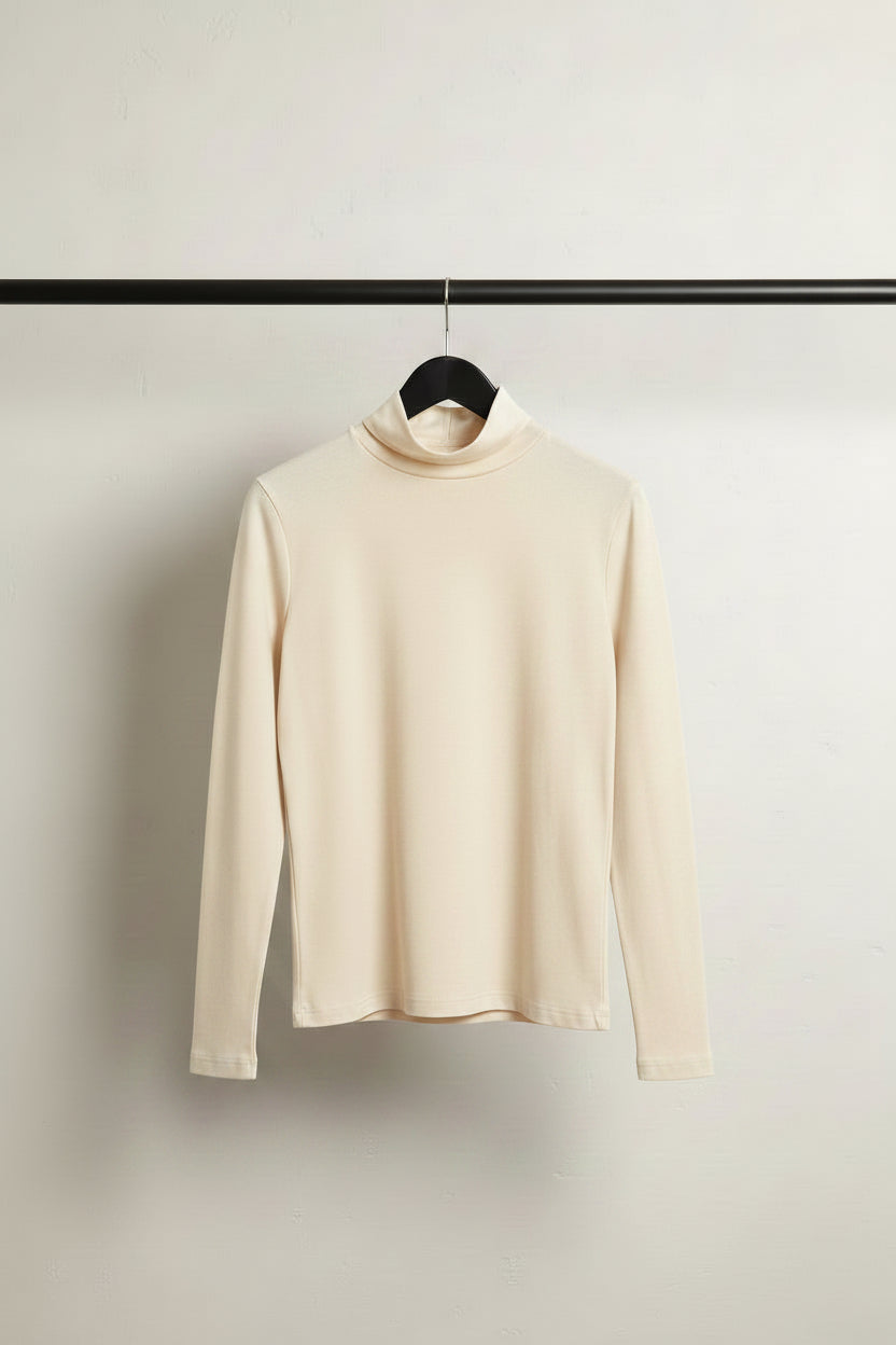 H&M Women's Beige Long Sleeve Turtleneck Top