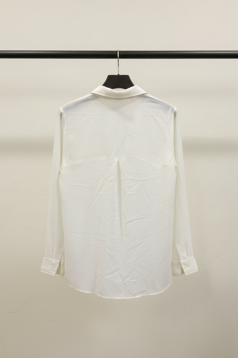 Women's Off-White Long Sleeve Button-Down Blouse with Pockets