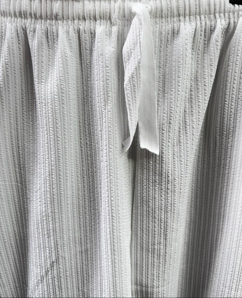 White Ribbed Knit Wide Leg Palazzo Pants with Drawstring Waist