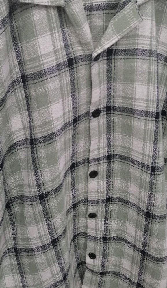 M7 Men's Green & White Plaid Half Sleeve Casual Shirt