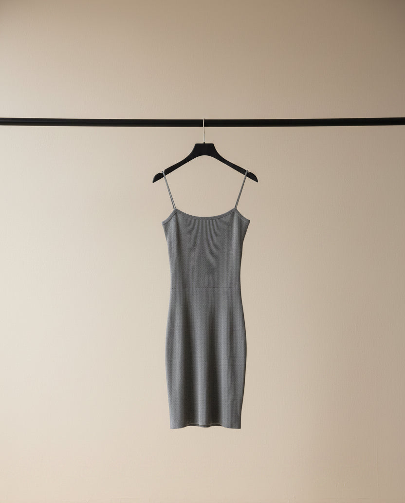 Women's Grey Ribbed Bodycon Camisole Midi Dress