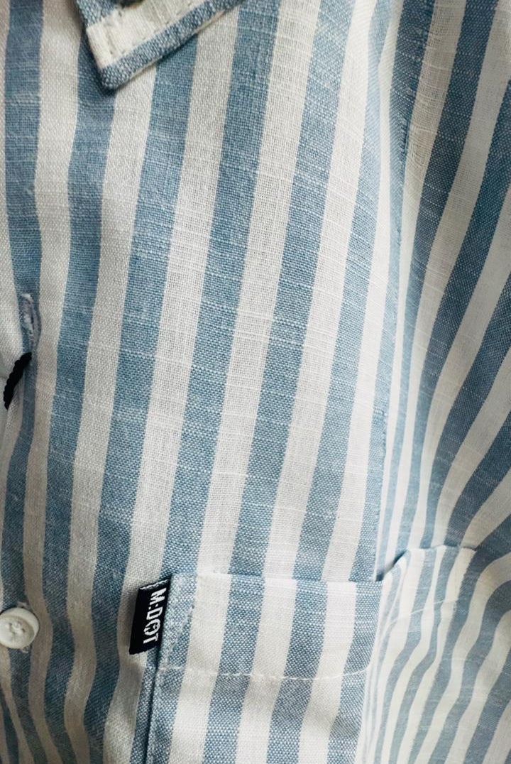 M:DOT Men's Blue and White Striped Long Sleeve Casual Shirt