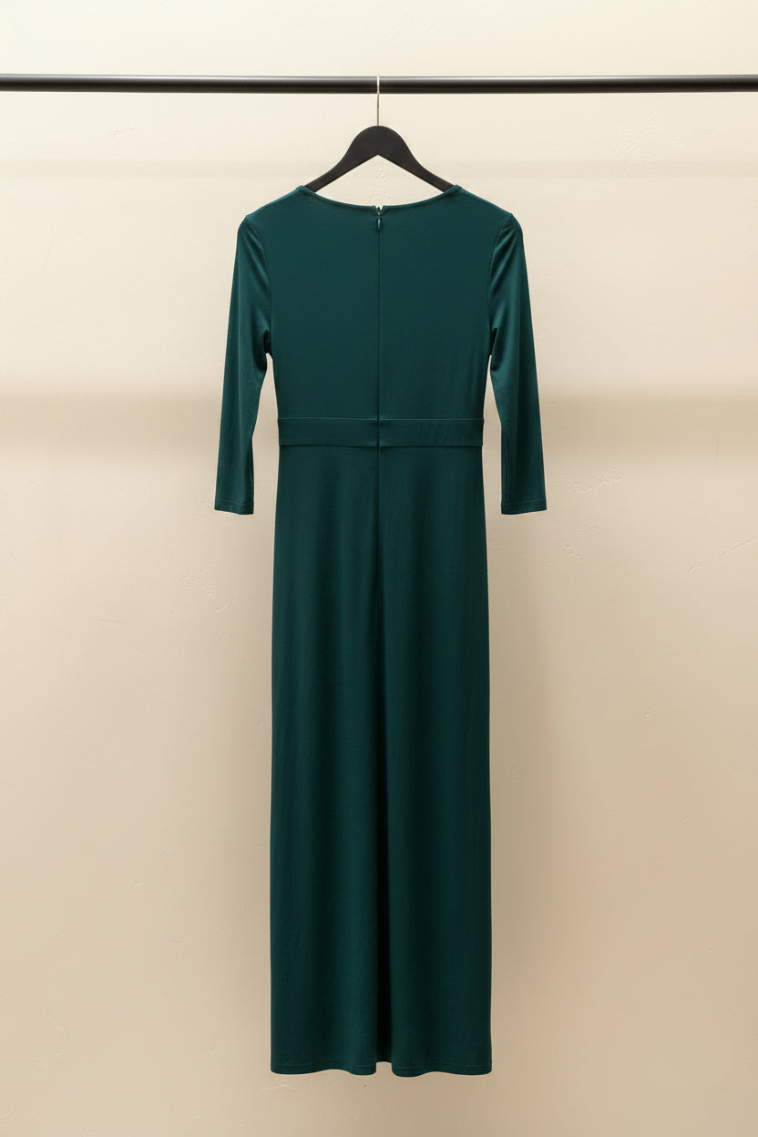 KAZO Women's Dark Green V-Neck Long Sleeve Wrap Maxi Dress