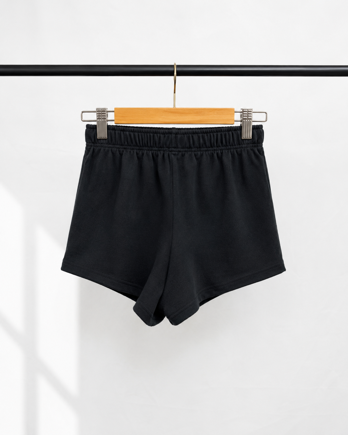 ATTIRE HUB Women's Black Ribbed Knit Casual Shorts