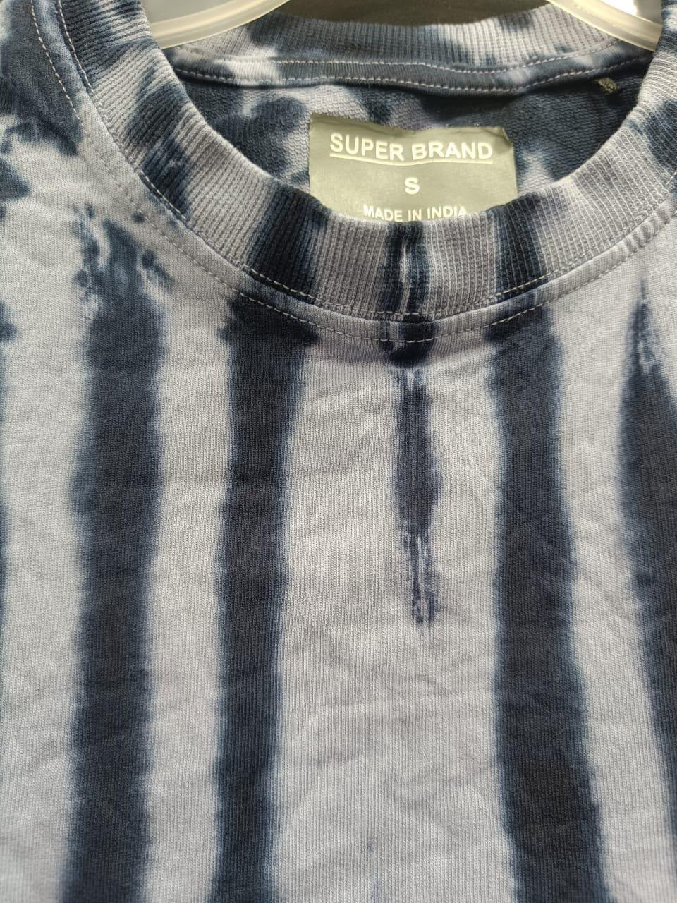 SUPER BRAND Grey Tie-Dye Striped Short Sleeve T-Shirt