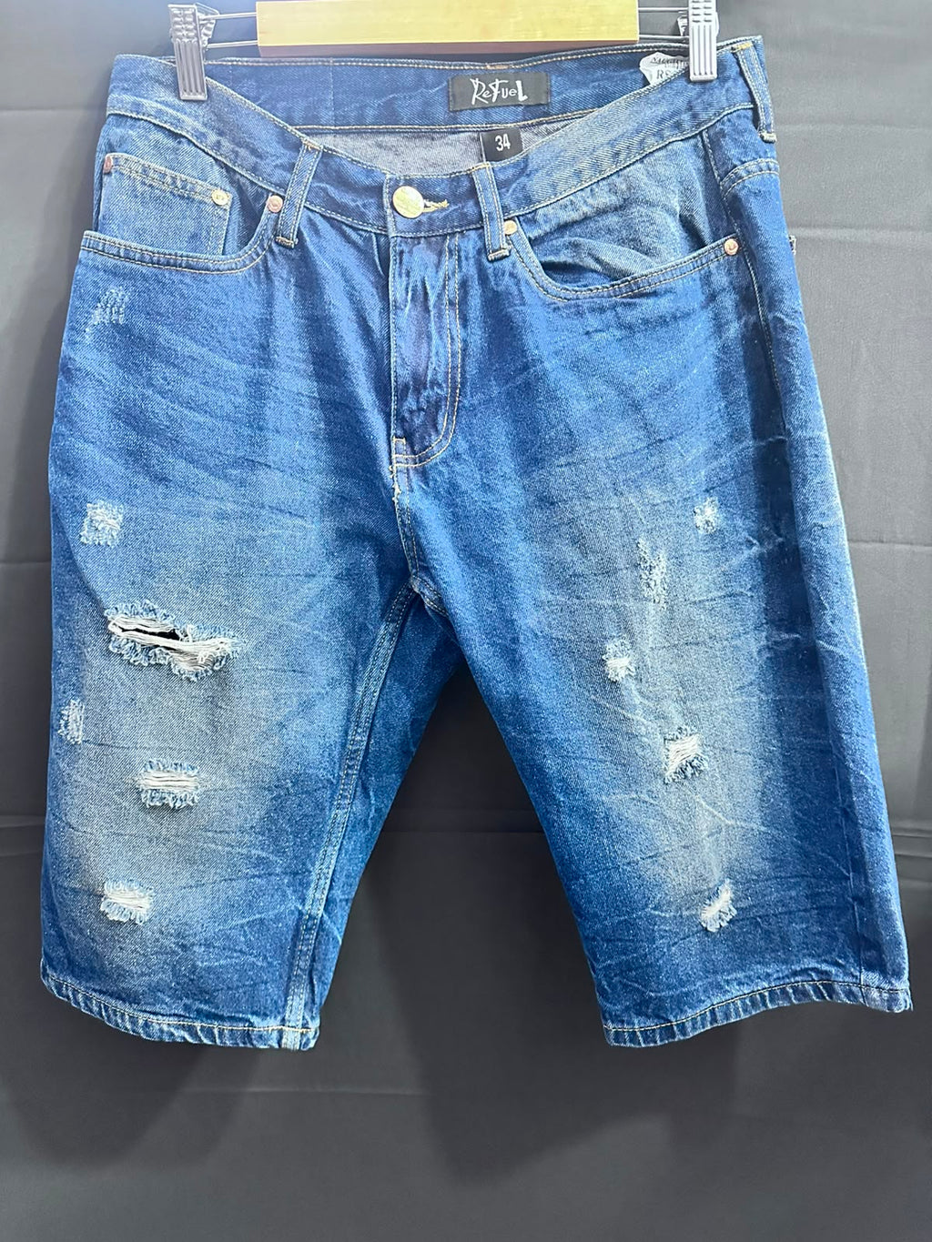 Tiffosi Men's Blue Distressed Slim Fit Denim Shorts
